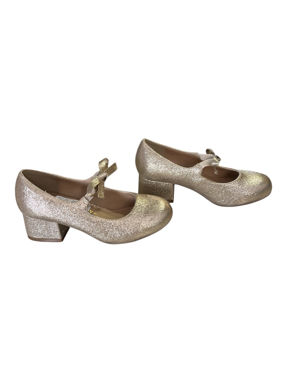 Copper Key Girls Mia Glitter Mary Jane Block Heels Gold Size 1M NWT